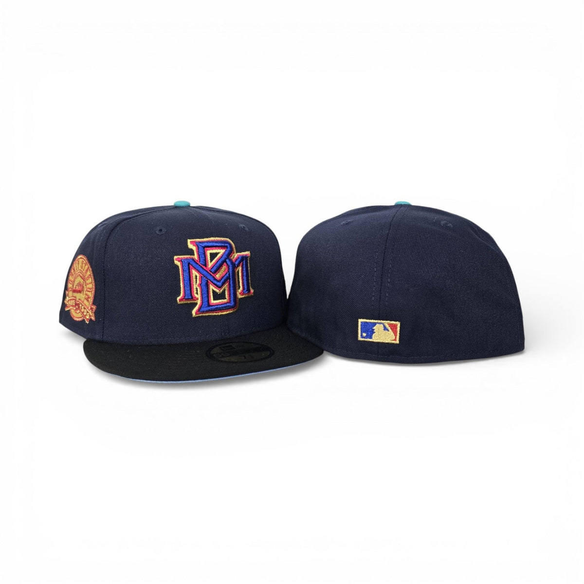 Navy Blue Milwaukee Brewers Black Visor Icy Blue Bottom 1953-1999 County Stadium Side Patch New Era 59Fifty Fitted