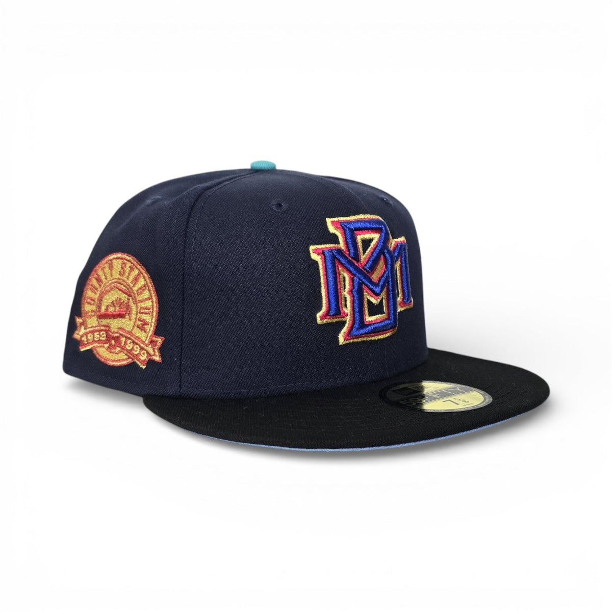 Navy Blue Milwaukee Brewers Black Visor Icy Blue Bottom 1953-1999 County Stadium Side Patch New Era 59Fifty Fitted