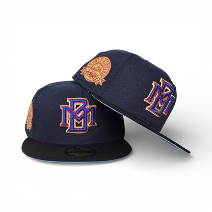 Navy Blue Milwaukee Brewers Black Visor Icy Blue Bottom 1953-1999 County Stadium Side Patch New Era 59Fifty Fitted
