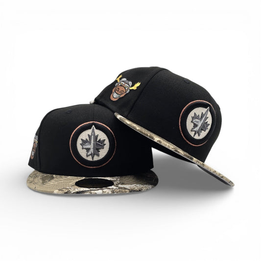 Black Winnipeg Jets Real Tree Visor Gray Bottom Mascot Logo Side Patch New Era 59Fifty Fitted