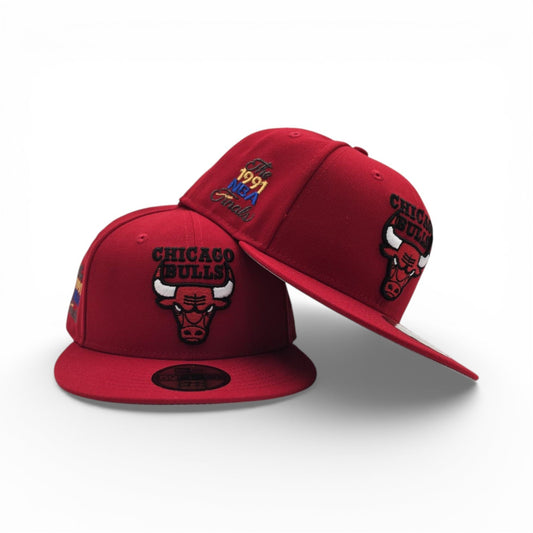 Red Chicago Bulls Gray Bottom 1991 NBA Finals Side Patch New Era Hardwood Classics 59Fifty Fitted