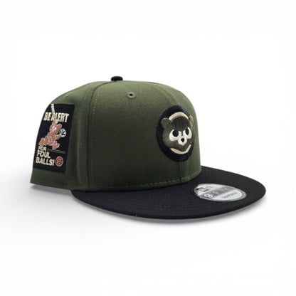 Rifle Green Chicago Cubs Black Visor Gray Bottom Be Alert Foul Balls Side Patch New Era 9Fifty Snapback