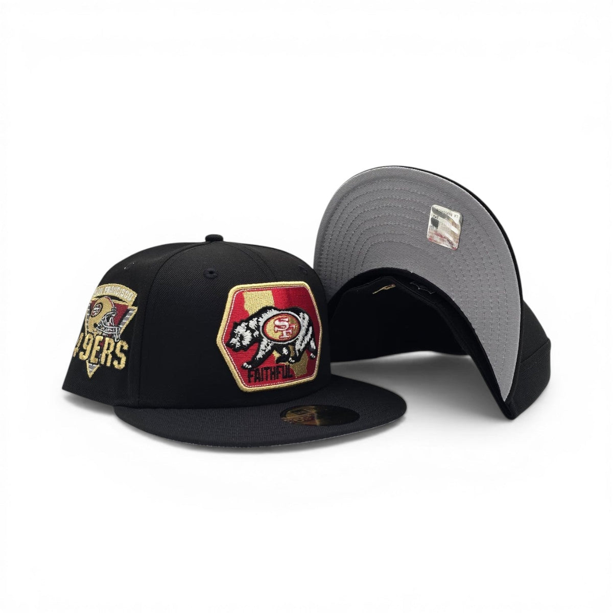 Black San Francisco 49ers Gray Bottom Team Helmet Side Patch New Era 59Fifty Fitted