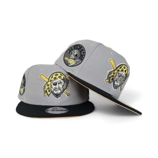 Gray Pittsburgh Pirates Mascot Logo Black Visor Yellow Bottom 1974 All Star Game Side Patch New Era 9Fifty Snapback