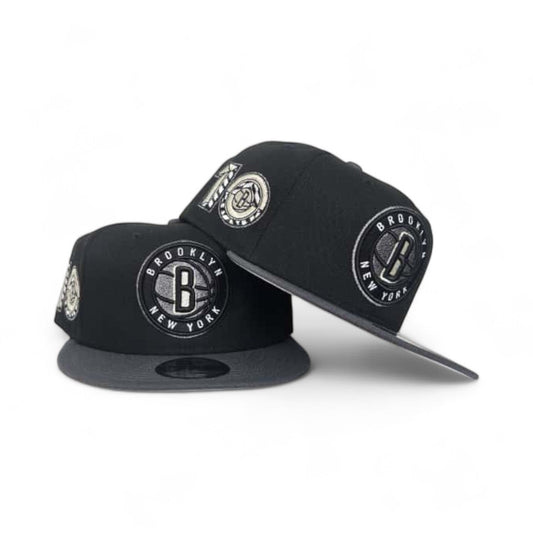 Black Brooklyn Nets Dark Gray Visor Gray Bottom 10th Anniversary Side Patch New Era 9Fifty Snapback