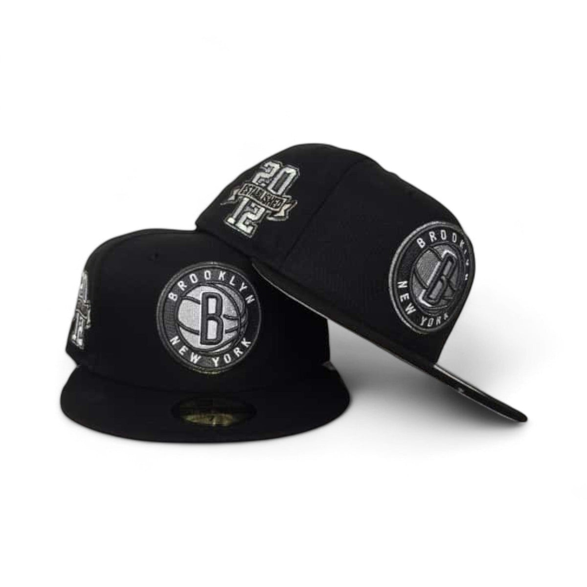 Black Brooklyn Nets Gray Bottom Established 2012 Side Patch New Era 59Fifty Fitted