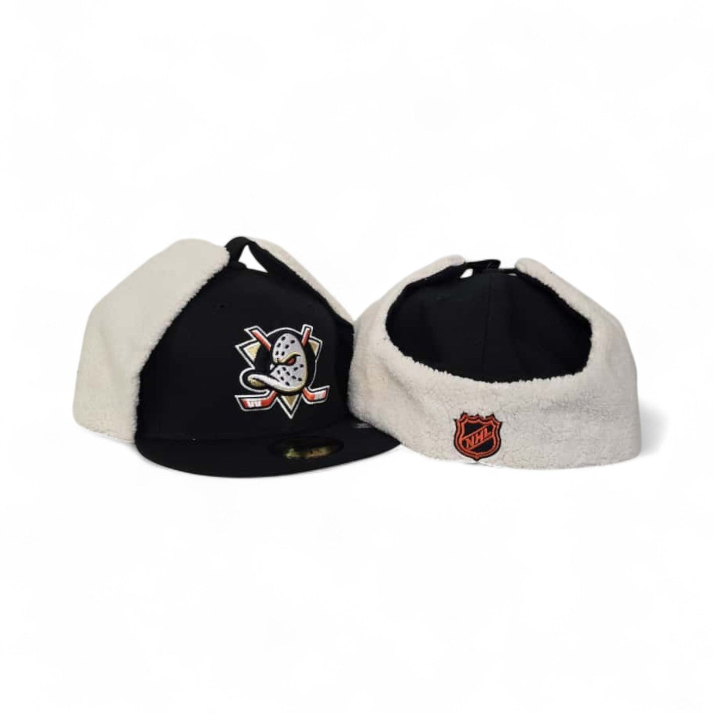 Black Anaheim Mighty Ducks Gray Bottom Dog Ear Flap New Era 59Fifty Fitted