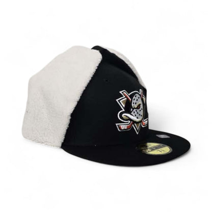 Black Anaheim Mighty Ducks Gray Bottom Dog Ear Flap New Era 59Fifty Fitted