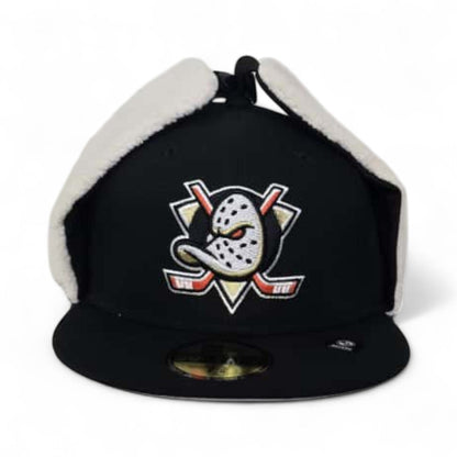 Black Anaheim Mighty Ducks Gray Bottom Dog Ear Flap New Era 59Fifty Fitted