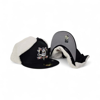 Black Anaheim Mighty Ducks Gray Bottom Dog Ear Flap New Era 59Fifty Fitted