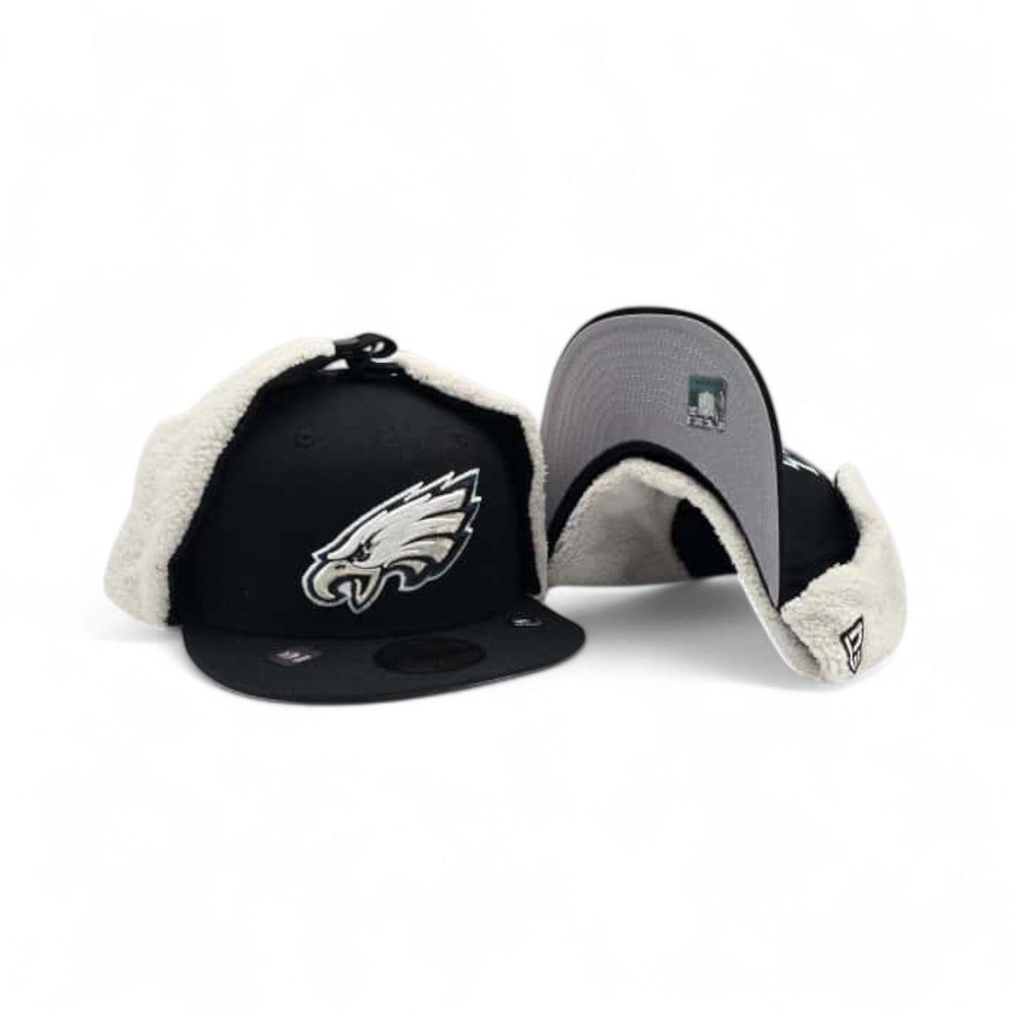Black Philadelphia Eagles Gray Bottom Dog Ear Flap New Era 59Fifty Fitted