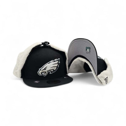 Black Philadelphia Eagles Gray Bottom Dog Ear Flap New Era 59Fifty Fitted