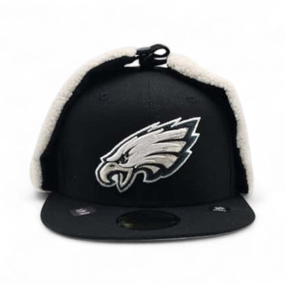 Black Philadelphia Eagles Gray Bottom Dog Ear Flap New Era 59Fifty Fitted