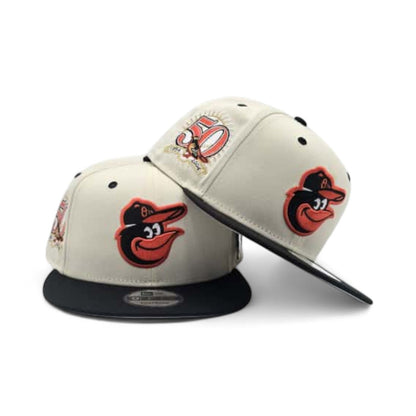Off White Baltimore Orioles Black Visor Gray Bottom 50th Anniversary Side Patch New Era Mascot Pin 9Fifty Snapback