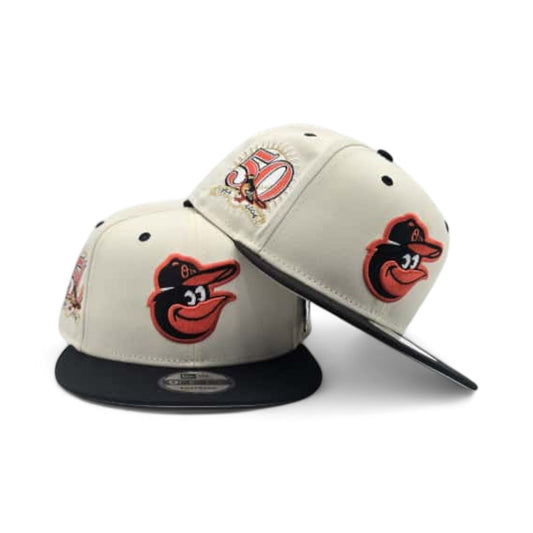 Off White Baltimore Orioles Black Visor Gray Bottom 50th Anniversary Side Patch New Era Mascot Pin 9Fifty Snapback