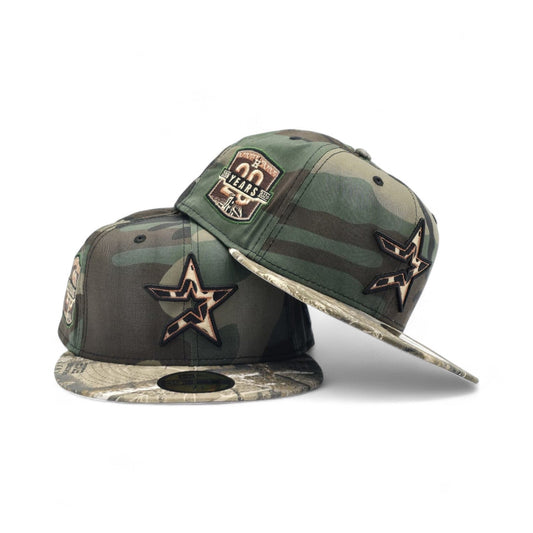 Woodland Camo Houston Astros Real Tree Visor Gray Bottom 20th Anniversary Side Patch New Era 59Fifty Fitted