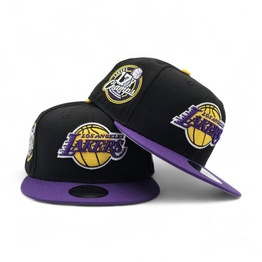 Black Los Angeles Lakers Purple Visor Gray Bottom 17X Champions Side Patch New Era 9Fifty Snapback