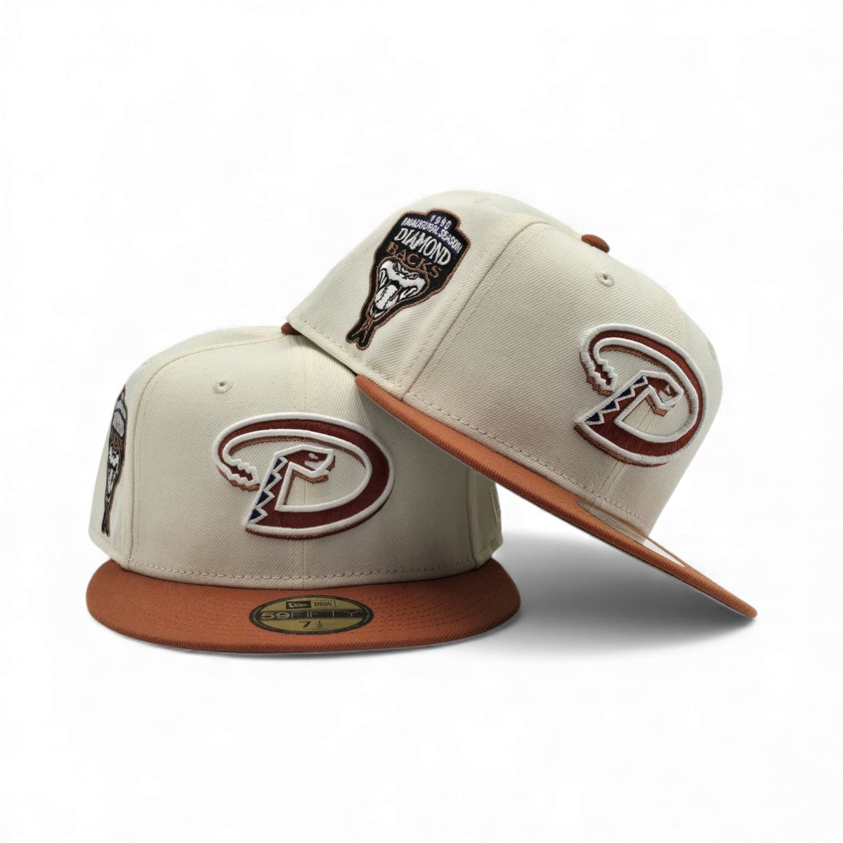 Off White Arizona Diamondbacks Rust Orange Visor Gray Bottom 1998 Inaugural Season Side Patch New Era 59Fifty Fitted