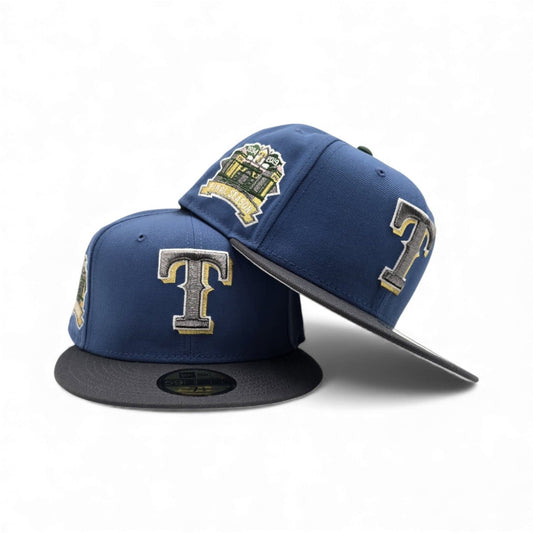Indigo Blue Texas Rangers Dark Gray Visor Gray Bottom Final Season Side Patch New Era 59Fifty Fitted