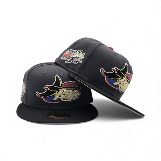 Dark Gray Tampa Bay Rays Black Visor Gray Bottom 1998 Inaugural Season Side Patch New Era 59Fifty Fitted