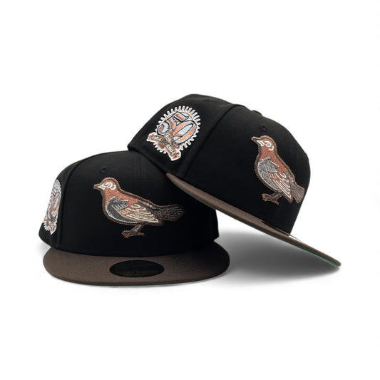 Black Baltimore Orioles Brown Visor Green Bottom 50th Anniversary Side Patch New Era 59Fifty Fitted