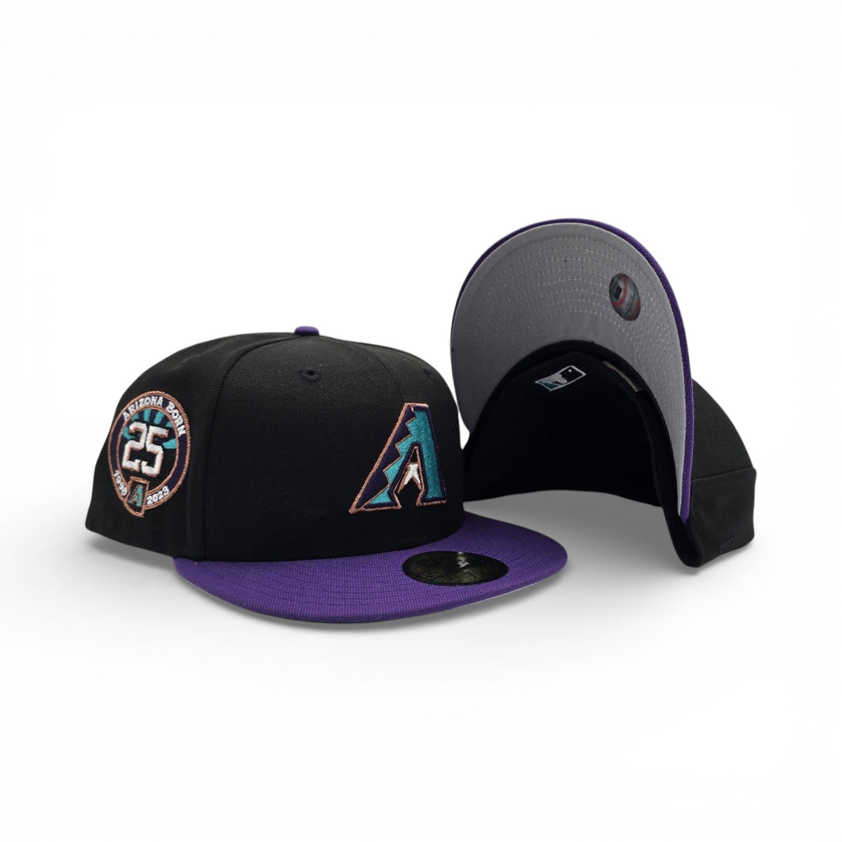 Black Arizona Diamondbacks Purple Visor Gray Bottom 25th Anniversary Side Patch New Era 59Fifty Fitted