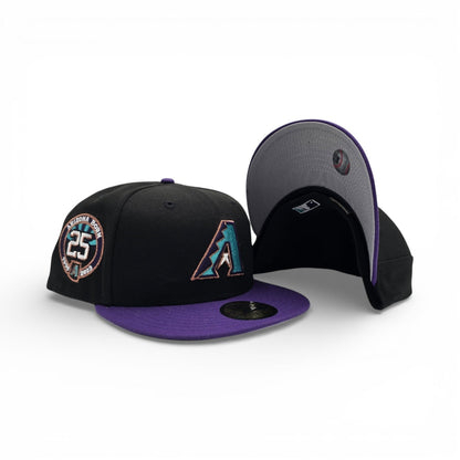 Black Arizona Diamondbacks Purple Visor Gray Bottom 25th Anniversary Side Patch New Era 59Fifty Fitted