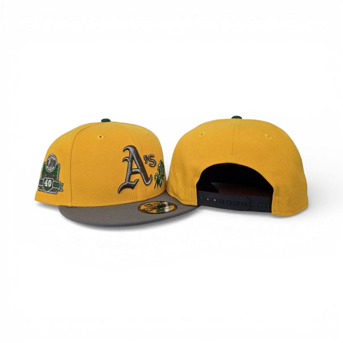 Yellow Oakland Athletics Rose Logo Gray Visor Gray Bottom 40 Years Side Patch New Era 9Fifty Snapback