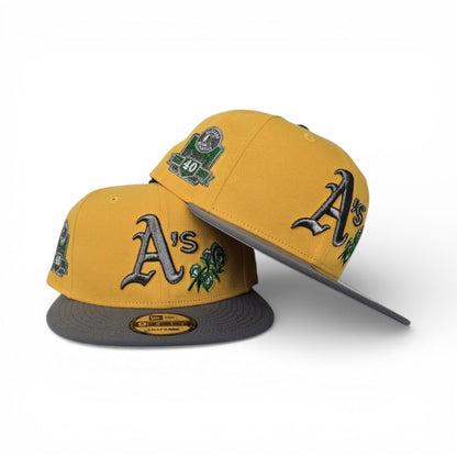 Yellow Oakland Athletics Rose Logo Gray Visor Gray Bottom 40 Years Side Patch New Era 9Fifty Snapback
