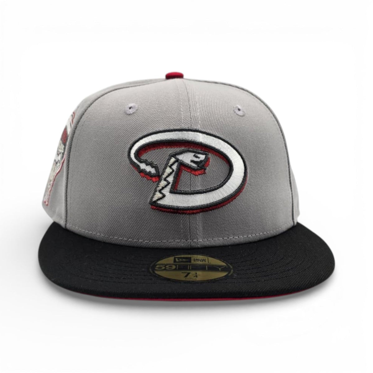 Light Gray Arizona Diamondbacks Black Visor Red Bottom 1998 Inaugural Season Side Patch New Era 59Fifty Fitted