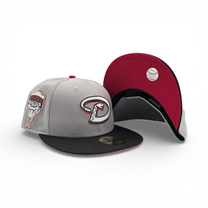 Light Gray Arizona Diamondbacks Black Visor Red Bottom 1998 Inaugural Season Side Patch New Era 59Fifty Fitted