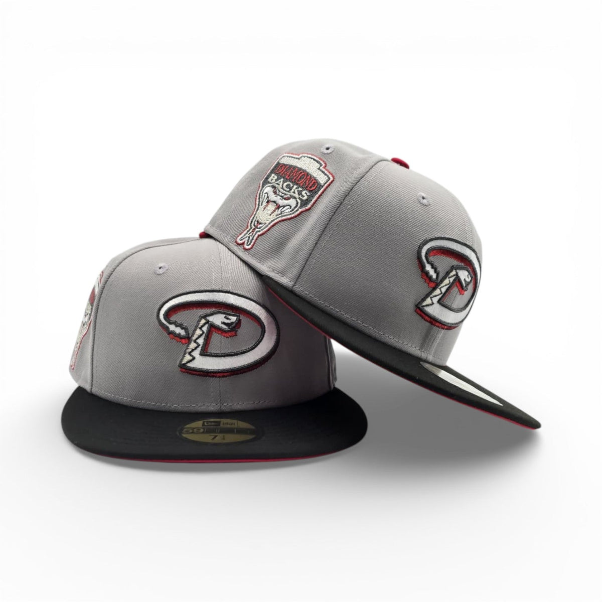 Light Gray Arizona Diamondbacks Black Visor Red Bottom 1998 Inaugural Season Side Patch New Era 59Fifty Fitted
