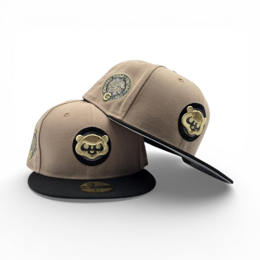 Camel Chicago Cubs Black Visor Gray Bottom Wrigley Field Side Patch New Era 59Fifty Fitted