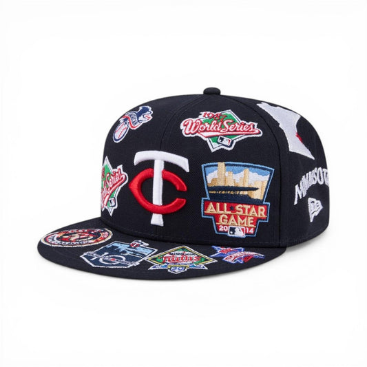 Navy Blue Minnesota Twins All Over Logo Gray Bottom 59FIFTY New Era Fitted