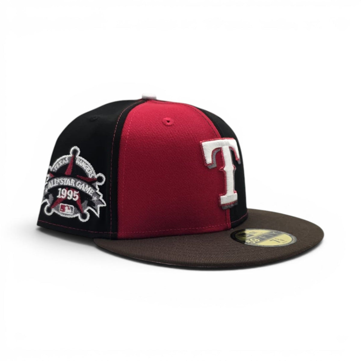 Pinwheel Black/Red Texas Rangers Brown Visor Pink Bottom 1995 All Star Game Side Patch New Era 59Fifty Fitted