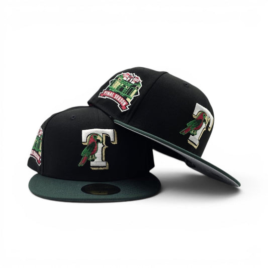 Black Texas Rangers Parrot Logo Dark Green Visor Gray Bottom Final Season Side Patch New Era Fitted