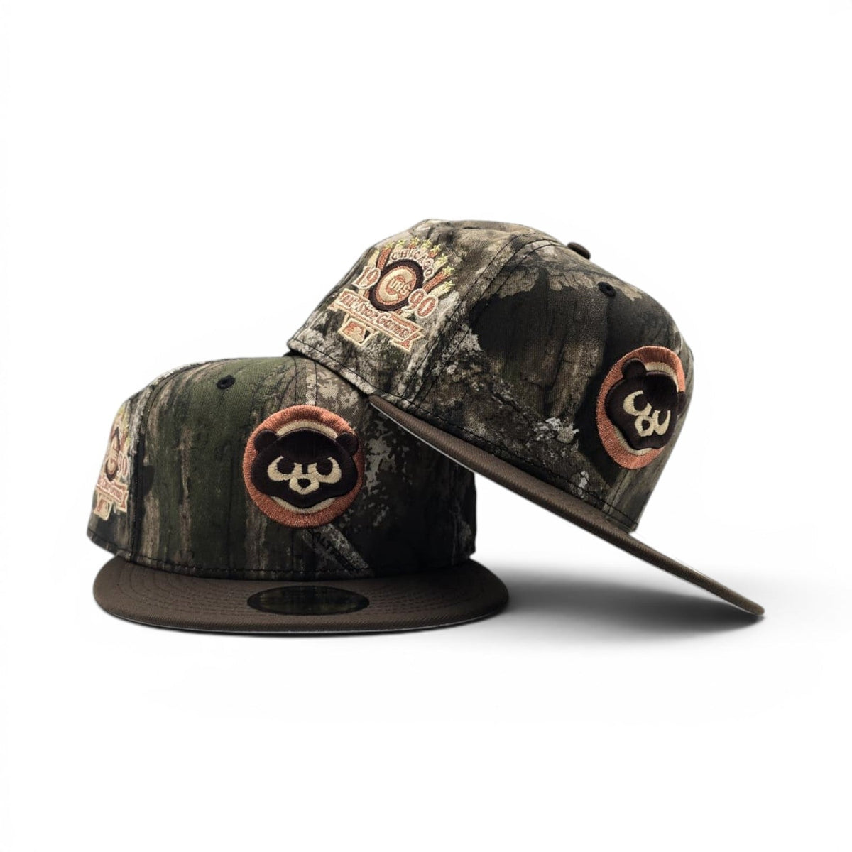 Real Tree Apex Chicago Cubs Brown Visor Gray Bottom 1990 All Star Game Side Patch New Era 59Fifty Fitted