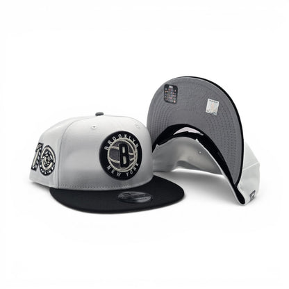 White Brooklyn Nets Black Visor Gray Bottom 10th Anniversary Side Patch New Era 9Fifty Snapback