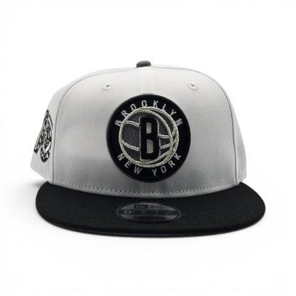 White Brooklyn Nets Black Visor Gray Bottom 10th Anniversary Side Patch New Era 9Fifty Snapback