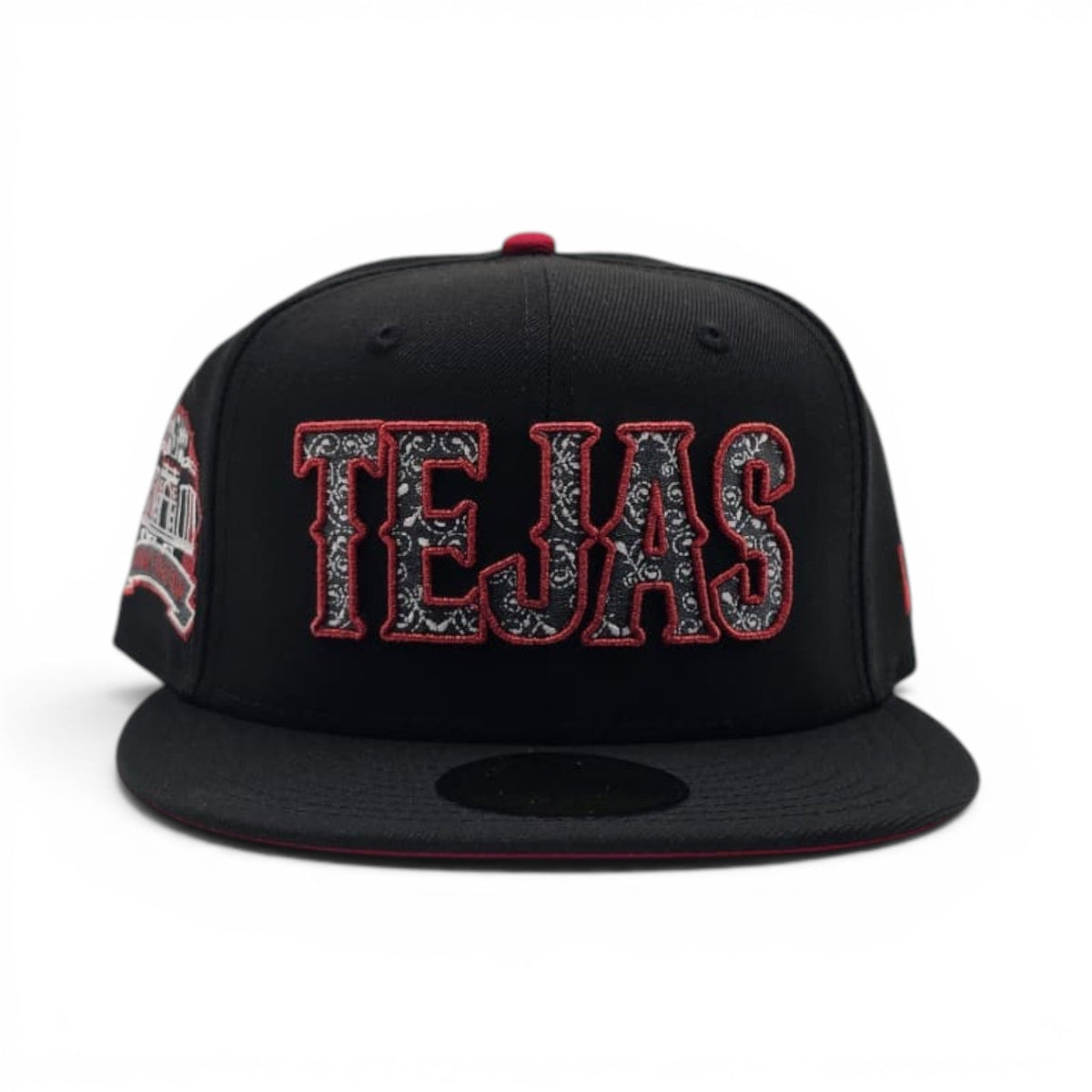 Black Texas Rangers "Tejas" Paisley Logo Red Bottom 1994-2019 Final Season Side Patch New Era 59Fifty Fitted