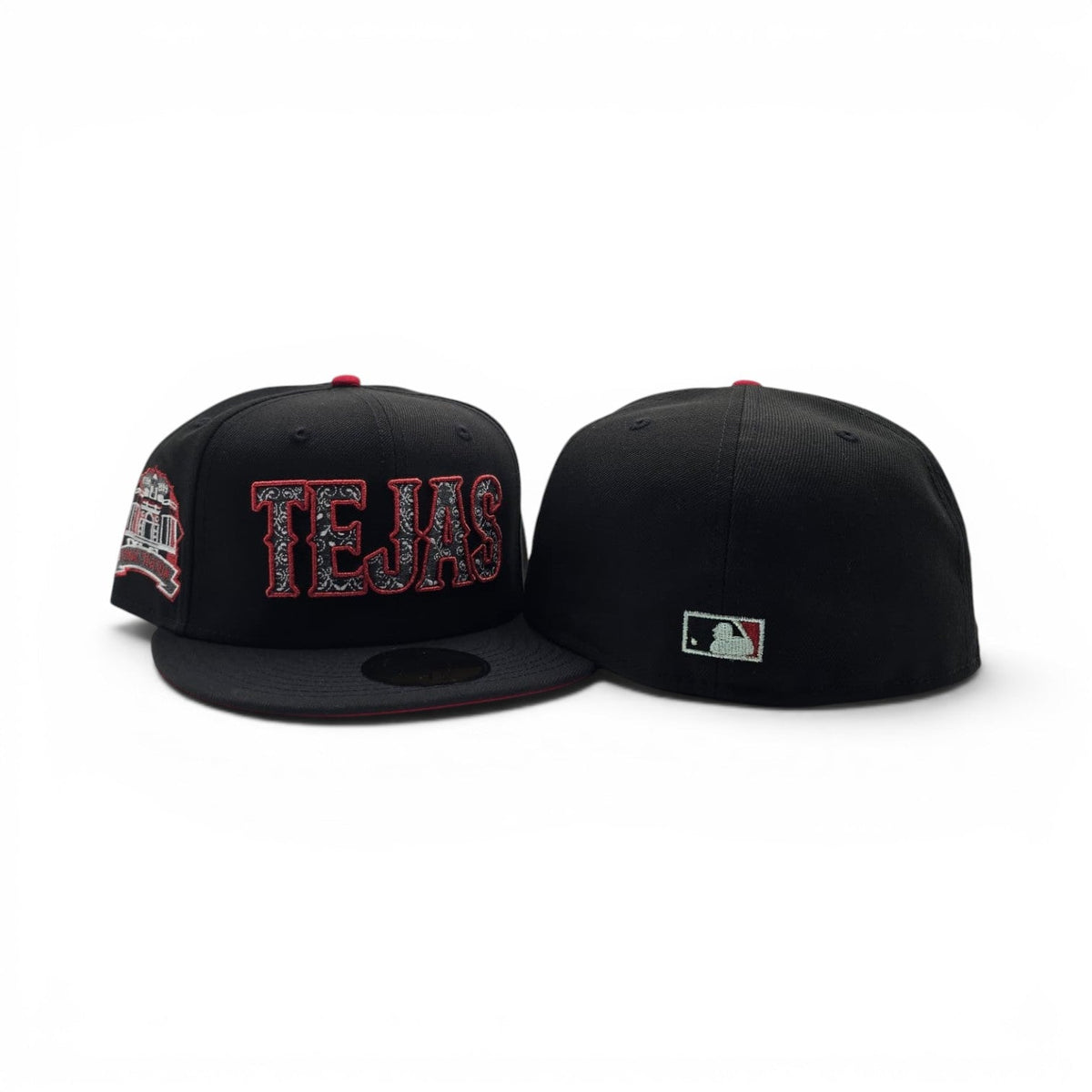 Black Texas Rangers "Tejas" Paisley Logo Red Bottom 1994-2019 Final Season Side Patch New Era 59Fifty Fitted
