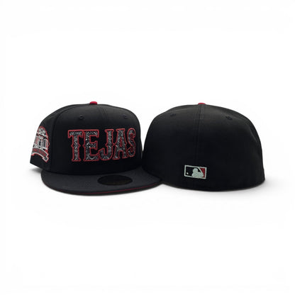 Black Texas Rangers "Tejas" Paisley Logo Red Bottom 1994-2019 Final Season Side Patch New Era 59Fifty Fitted