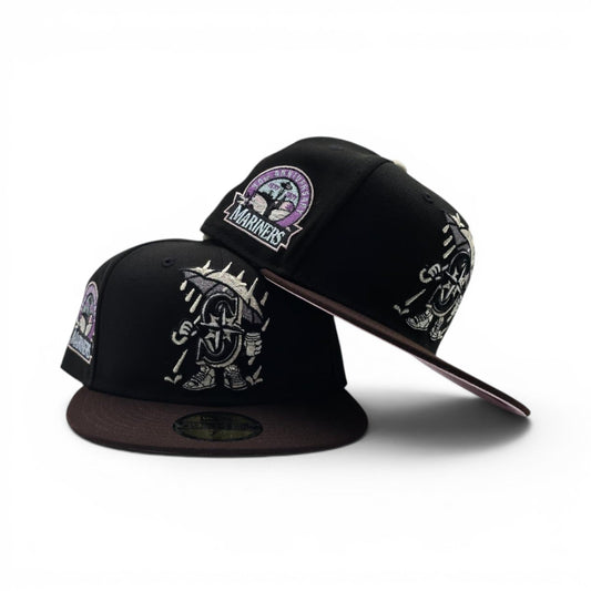 Black Seattle Mariners Cartoon Logo Brown Visor Pink Bottom 30th Anniversary Side Patch New Era 59Fifty Fitted