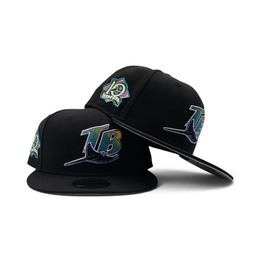 Black Tampa Bay Rays Gray Bottom 10 Seasons Side Patch New Era 59Fifty Fitted
