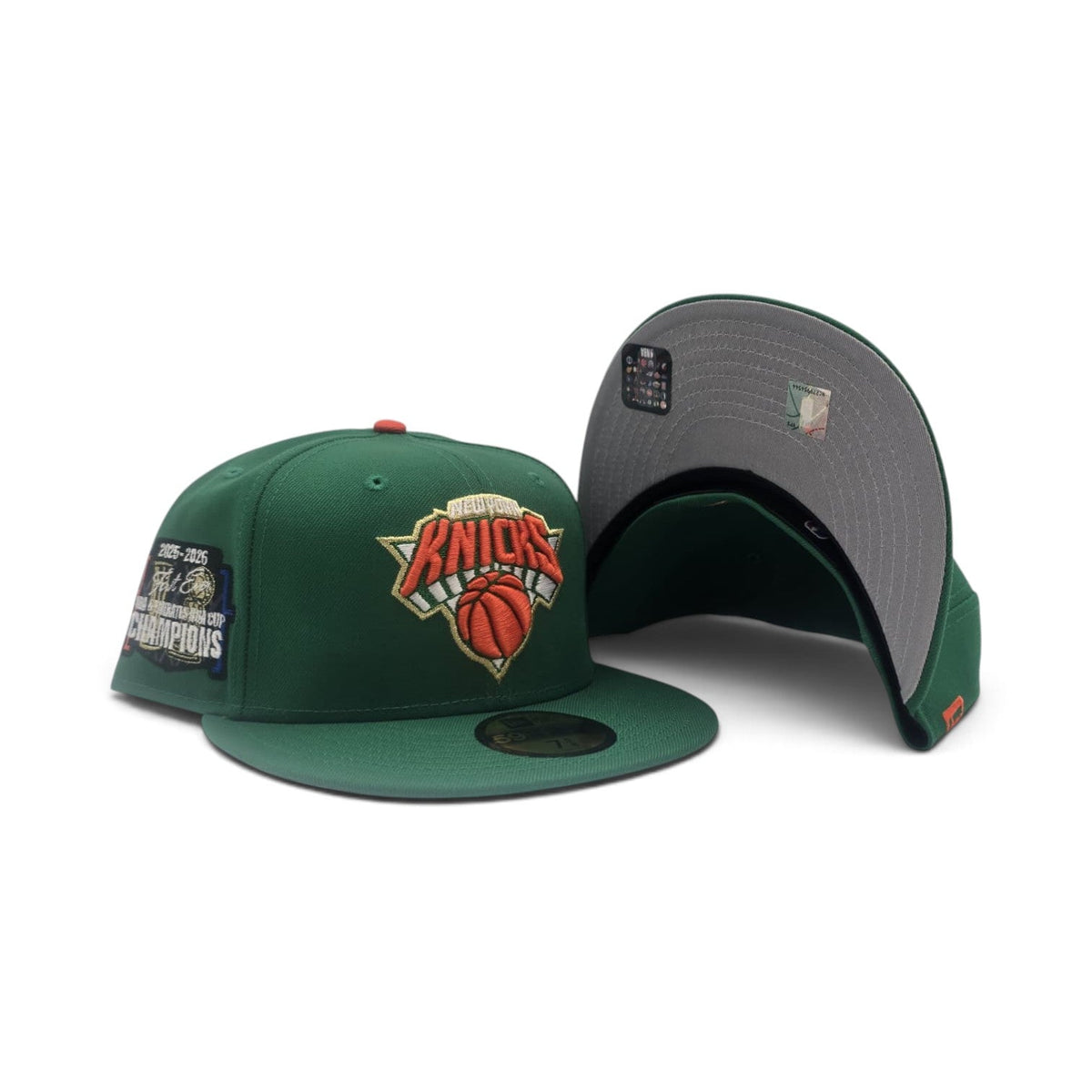 Kelly Green New York Knicks Gray Bottom 2025-2026 First Ever NBA & Emirates NBA Cup Finals Champions Side Patch New Era 59Fifty Fitted