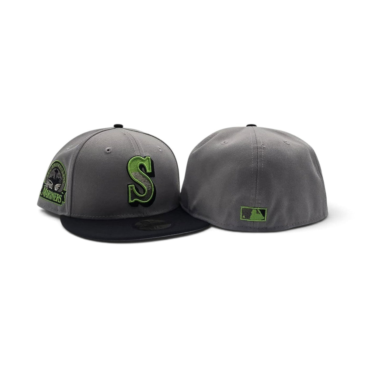 Gray Seattle Mariners Neon Green Logo Black Visor Gray Bottom 30th Anniversary Side Patch New Era 59Fifty Fitted