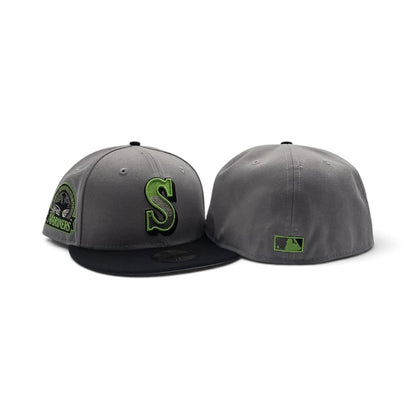 Gray Seattle Mariners Neon Green Logo Black Visor Gray Bottom 30th Anniversary Side Patch New Era 59Fifty Fitted