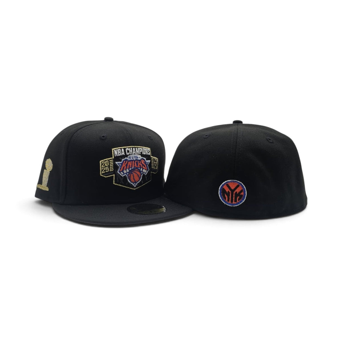 Black 2025-2026 New York Knicks Champions Gray Bottom Trophy Side Patch New Era 59Fifty Fitted