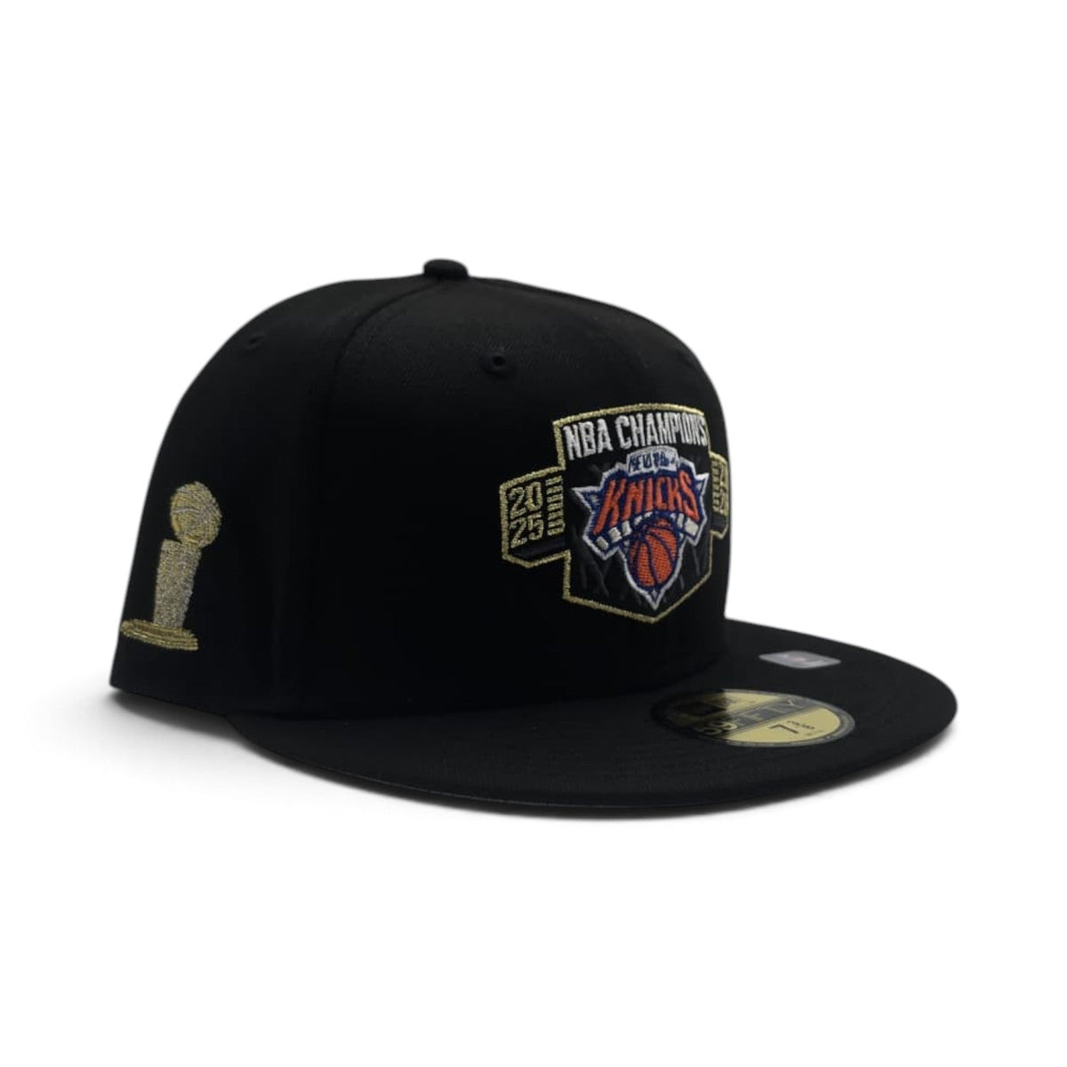 Black 2025-2026 New York Knicks Champions Gray Bottom Trophy Side Patch New Era 59Fifty Fitted