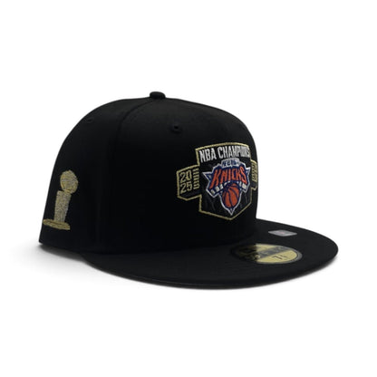 Black 2025-2026 New York Knicks Champions Gray Bottom Trophy Side Patch New Era 59Fifty Fitted